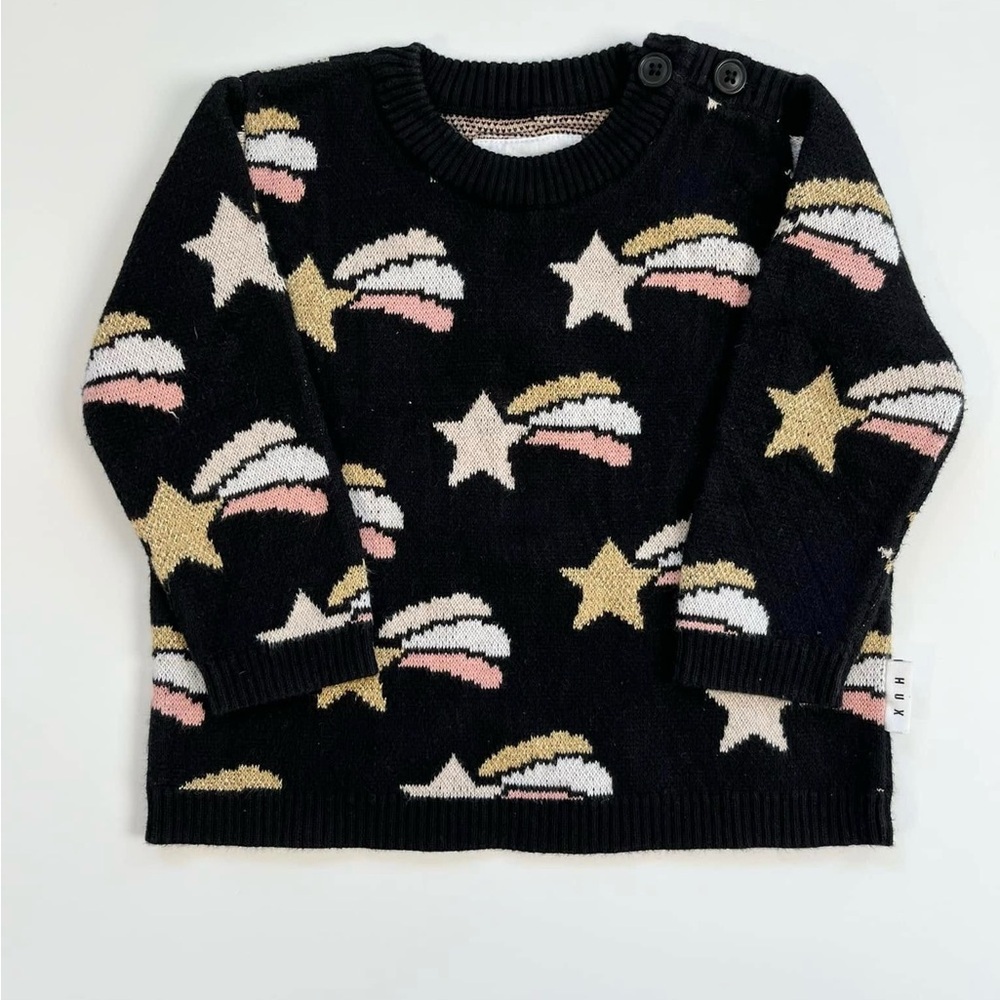 Huxbaby Black Sweater with Gold and Pink Shooting Star Design